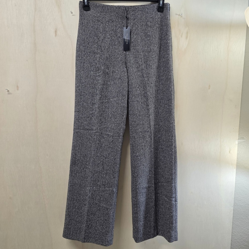 Talbots Gray Herringbone Wool Blend Wide Leg Trousers Side Zip Pants Size 6 NEW